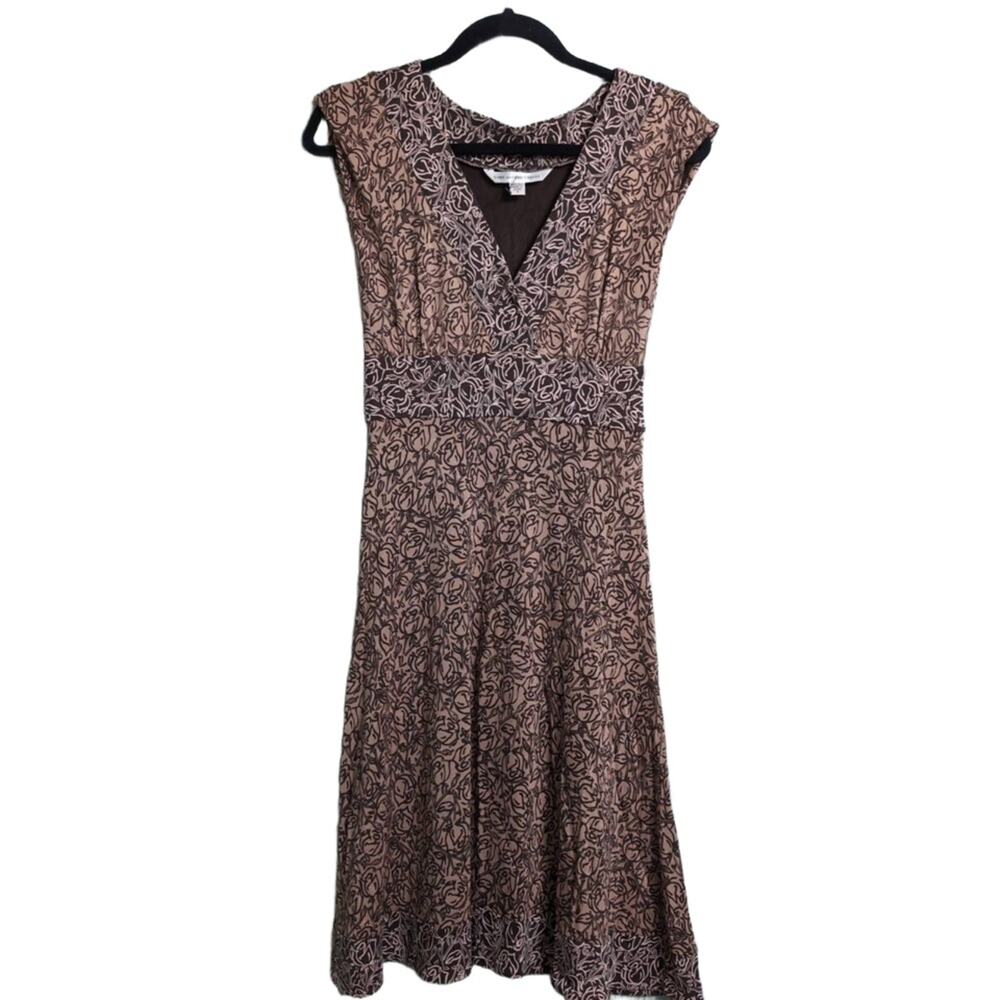 Diane von Furstenberg DVF Enola Brown Patterned V Neck Sleeveless Midi Dress 8